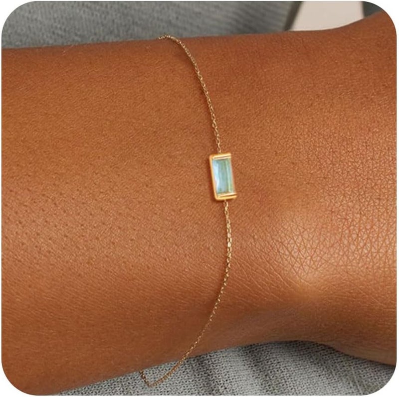 FUNEIA Birthstone Gold Bracelets for Women Non Tarnish Trendy Dainty 14K Gold Plated Bracelet Stack Stackable Blue Green May Emerald Friendship Bracelets Jewelry Gifts for Mom Best Friend - Image 1